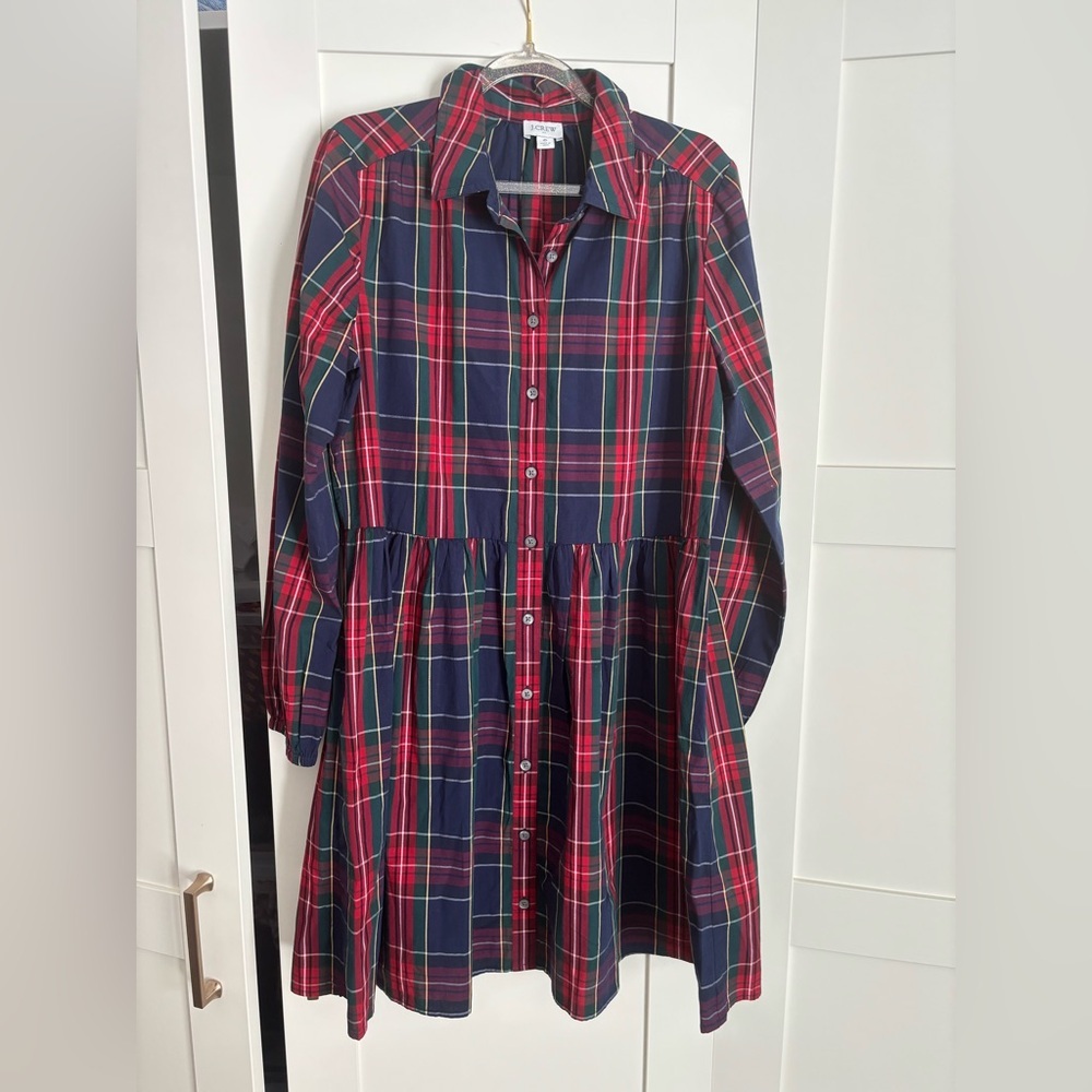 J. Crew Multicolor Plaid Shirt Dress Size 6 Button Down Collar Cotton Holiday
